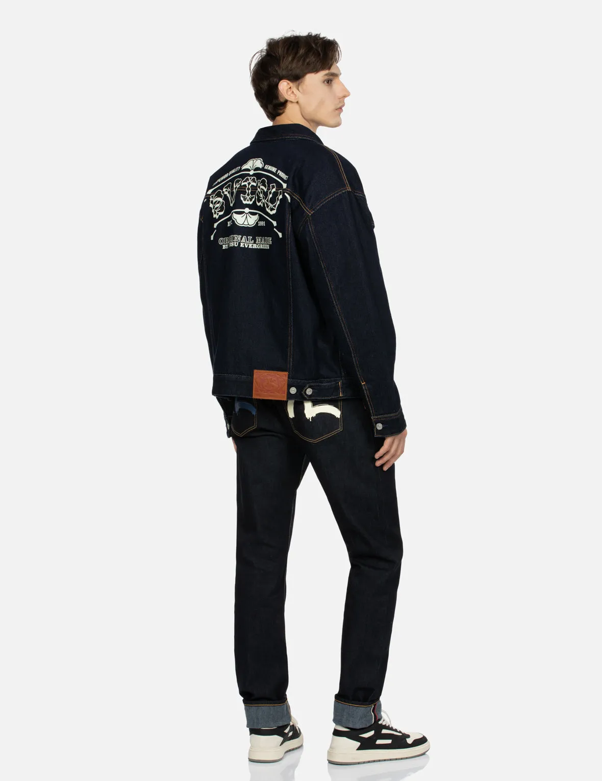 Logo and Seagull Print Loose Fit Denim Jacket