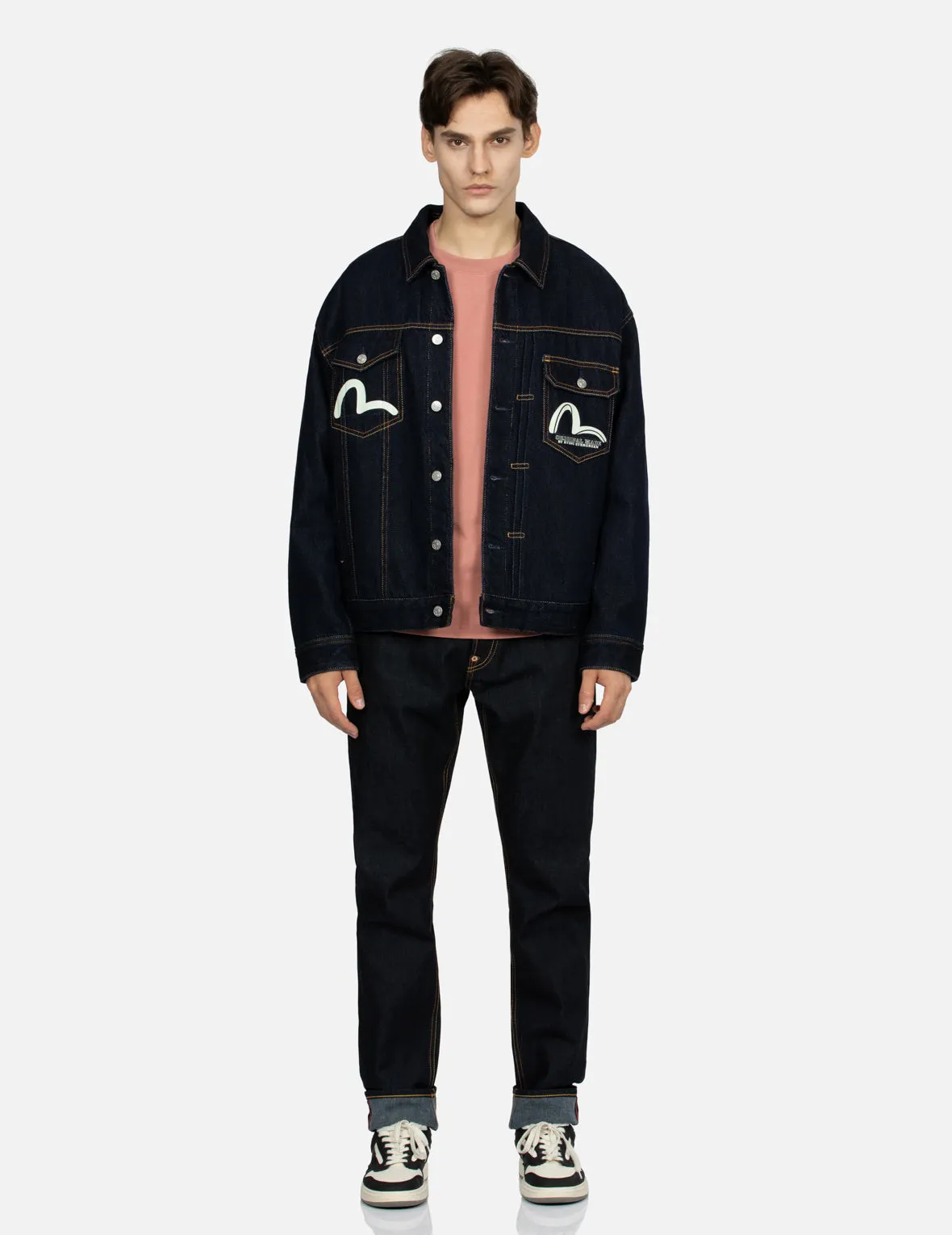 Logo and Seagull Print Loose Fit Denim Jacket