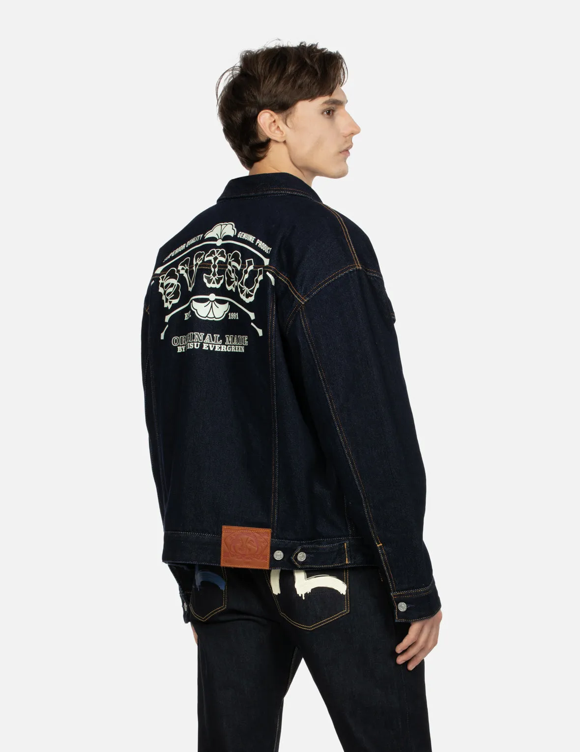 Logo and Seagull Print Loose Fit Denim Jacket