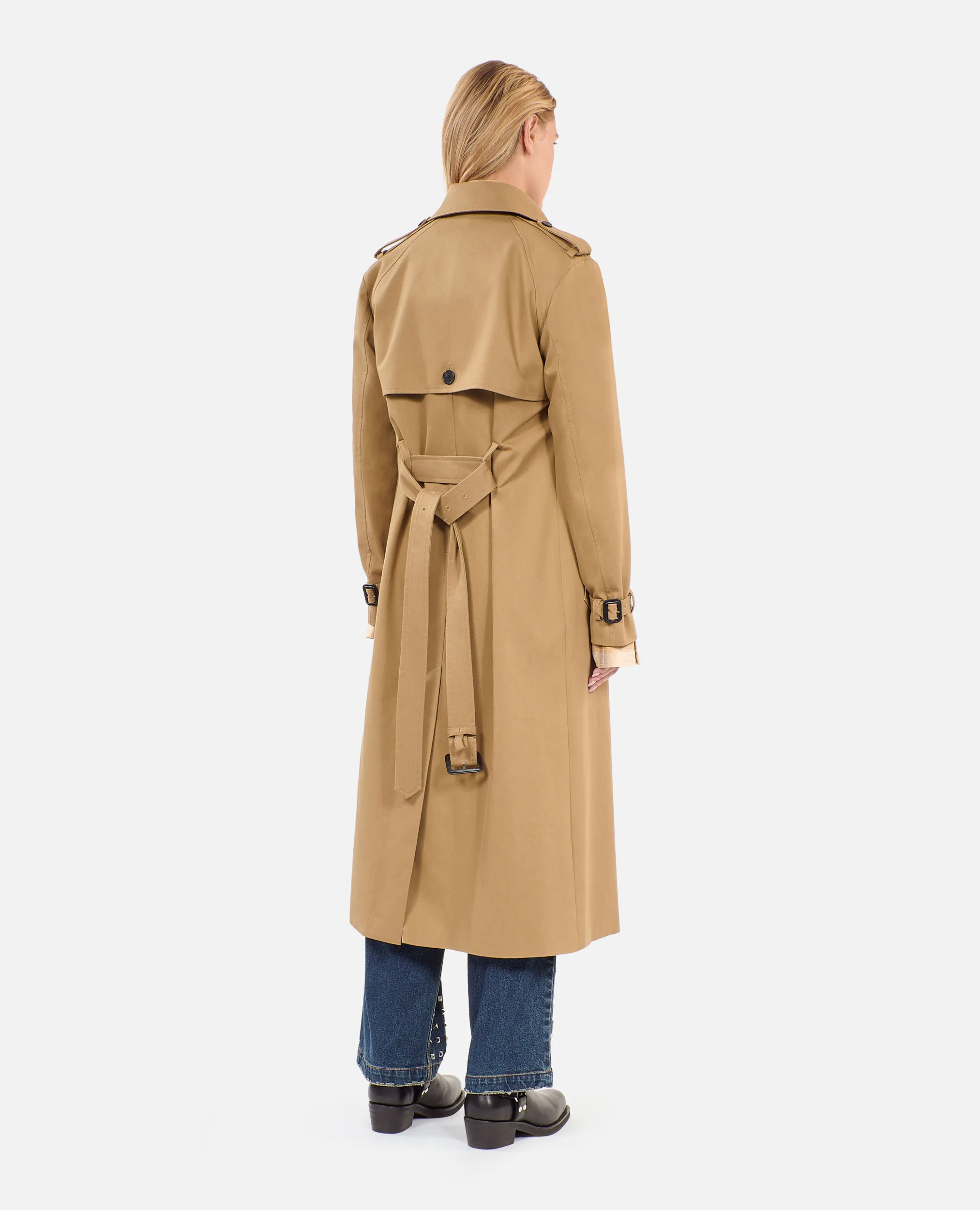 Long beige trench coat