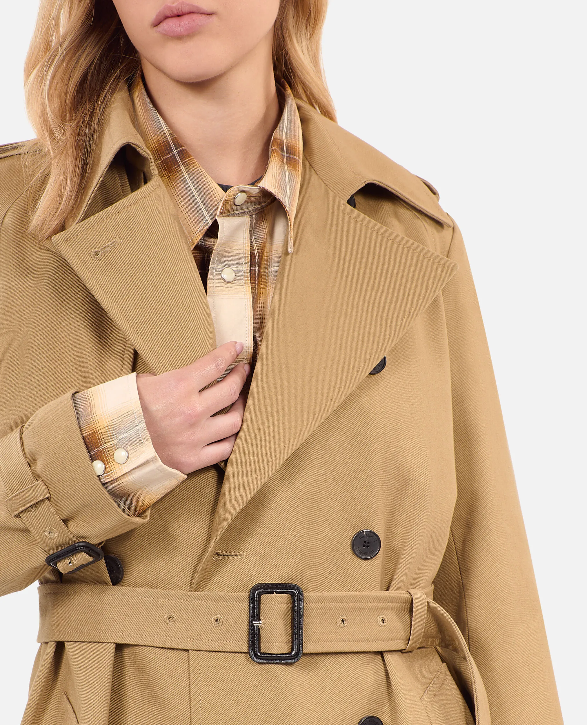 Long beige trench coat