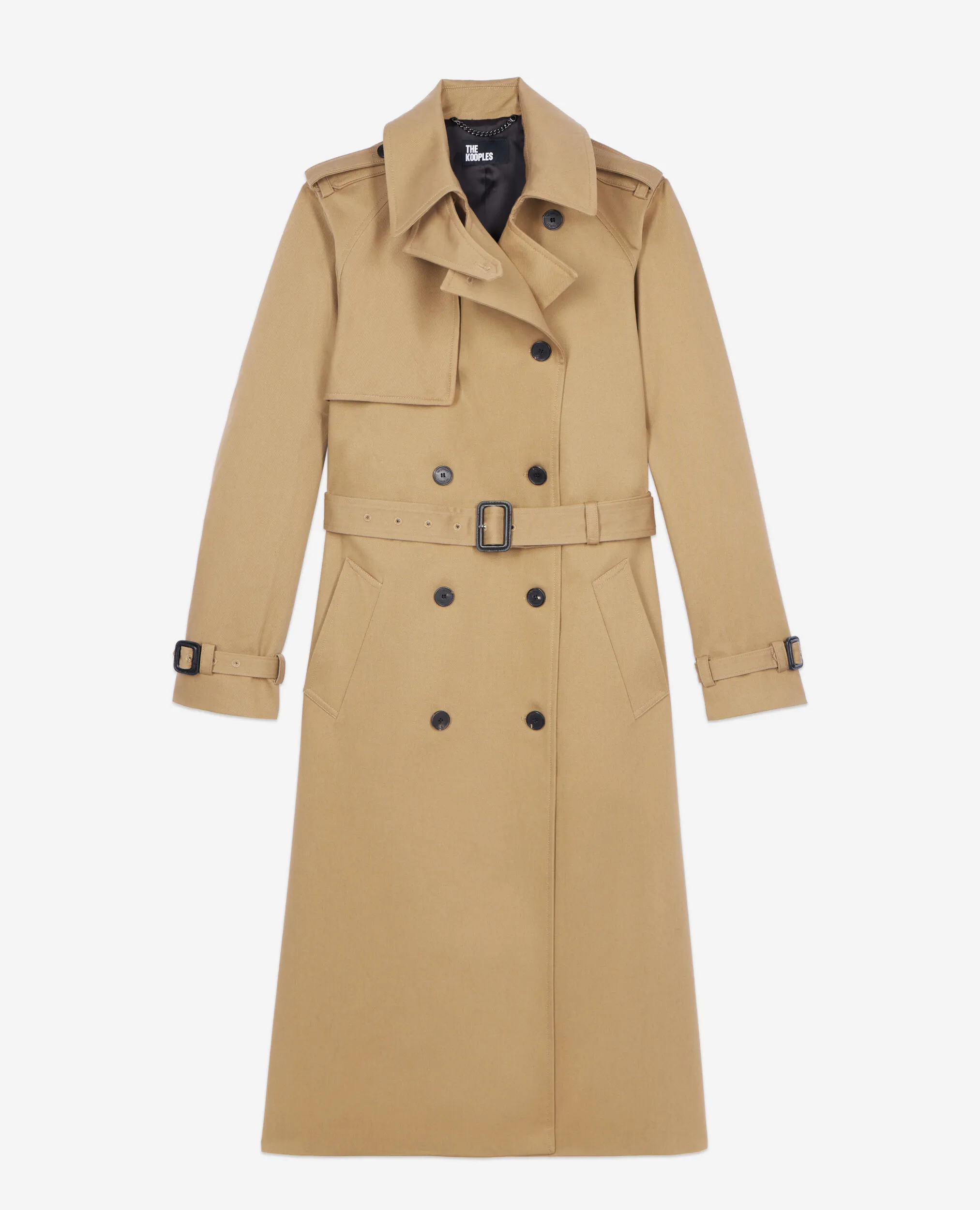 Long beige trench coat