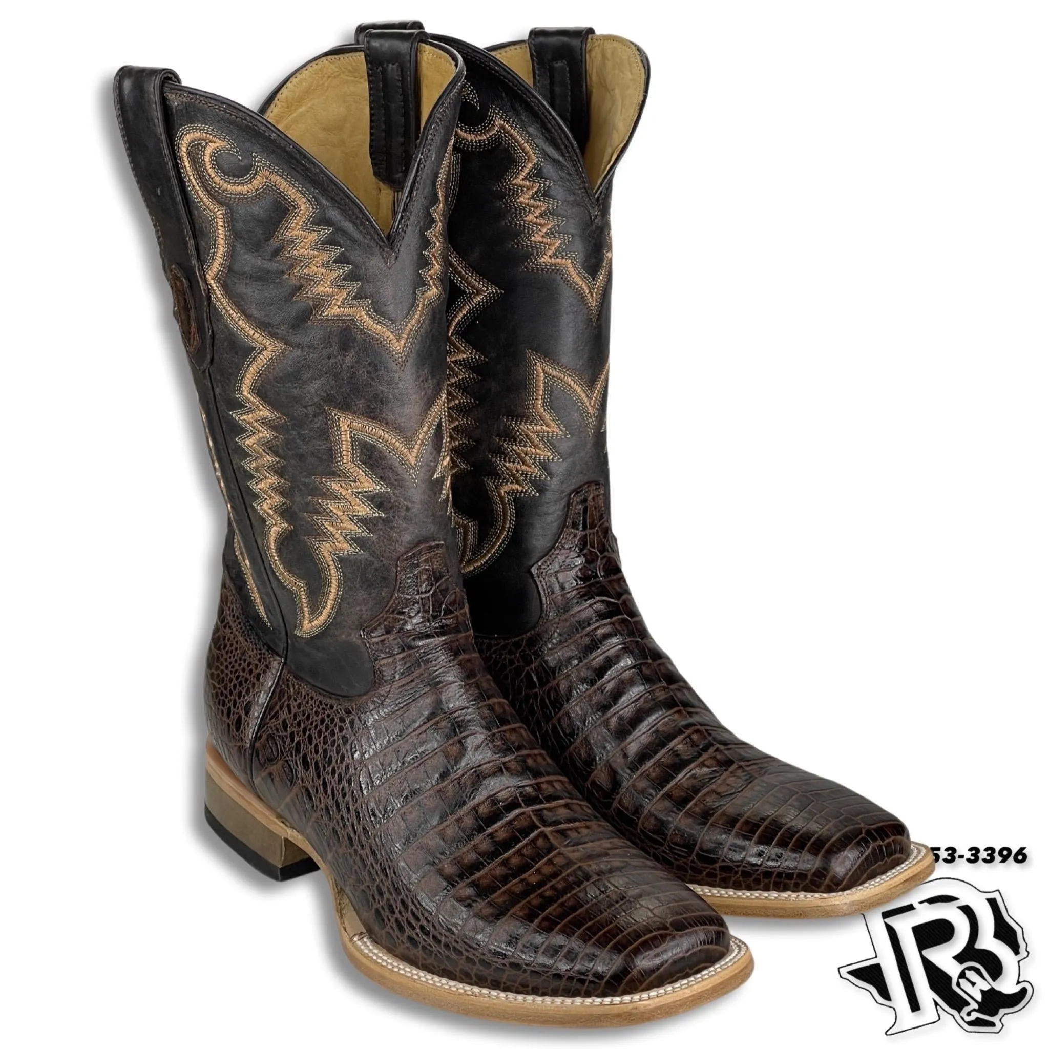 Men Boots | Brown Caiman Print Western Square Toe Boots