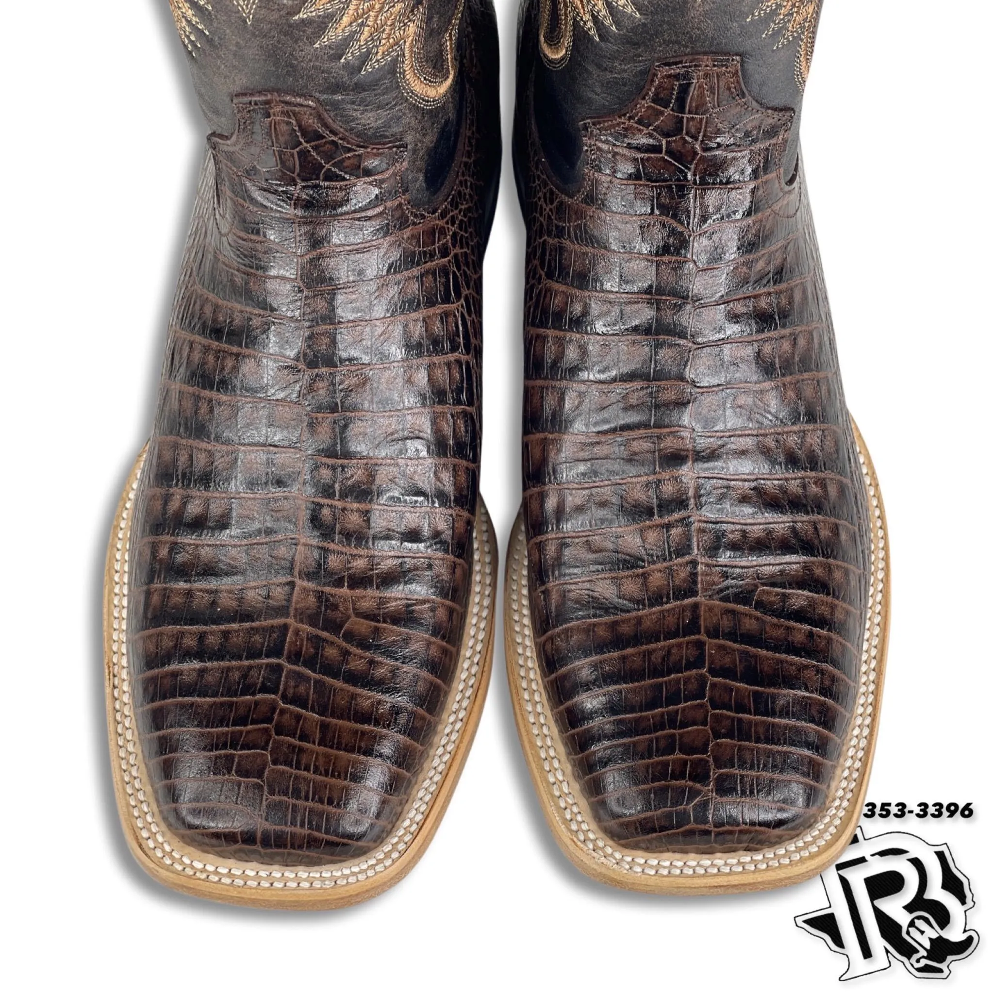 Men Boots | Brown Caiman Print Western Square Toe Boots