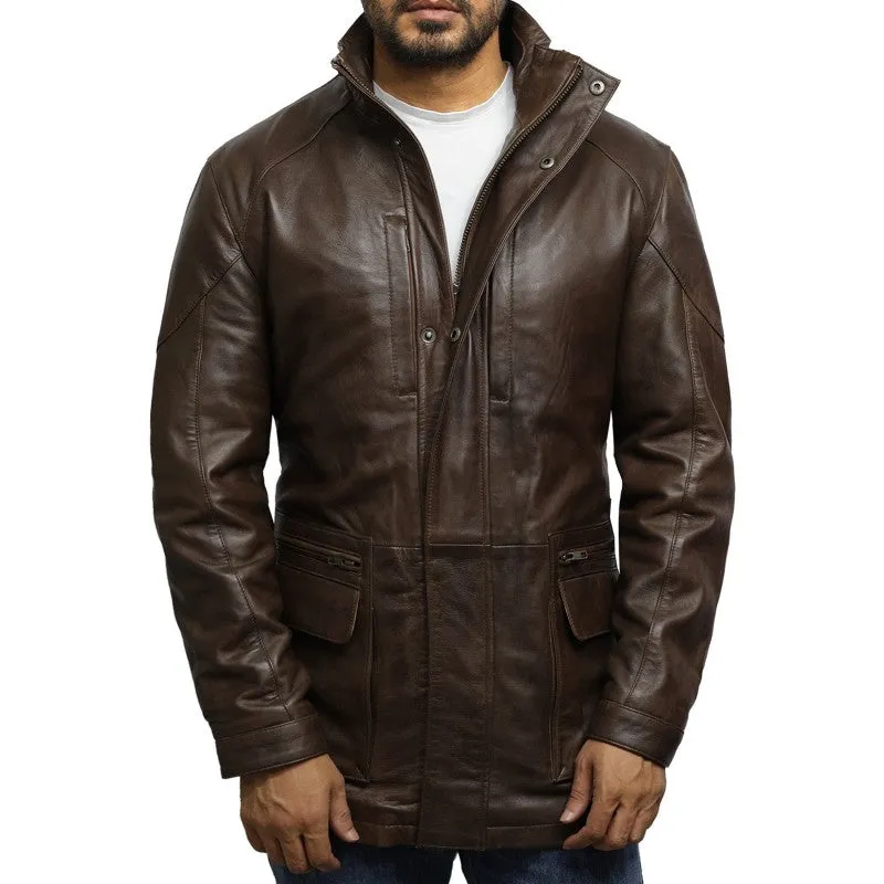 Men's Brown Leather Jacket Coat