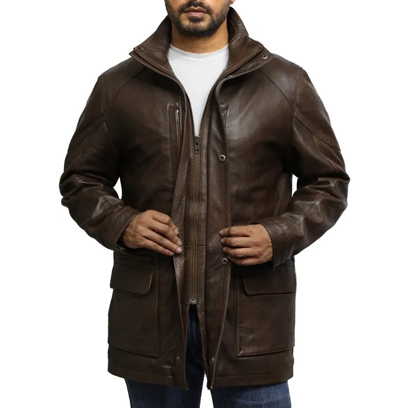 Men's Brown Leather Jacket Coat