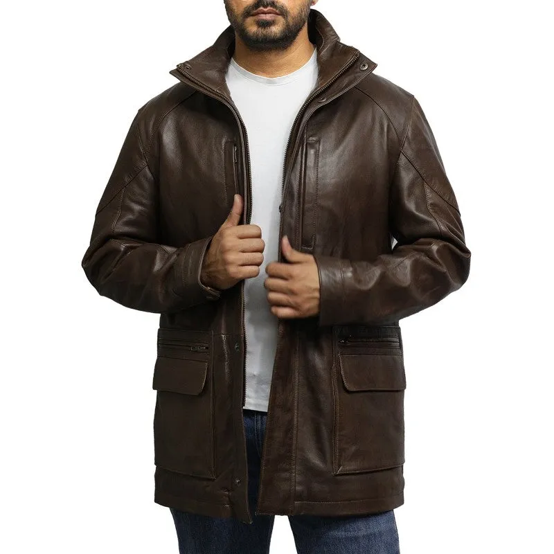 Men's Brown Leather Jacket Coat