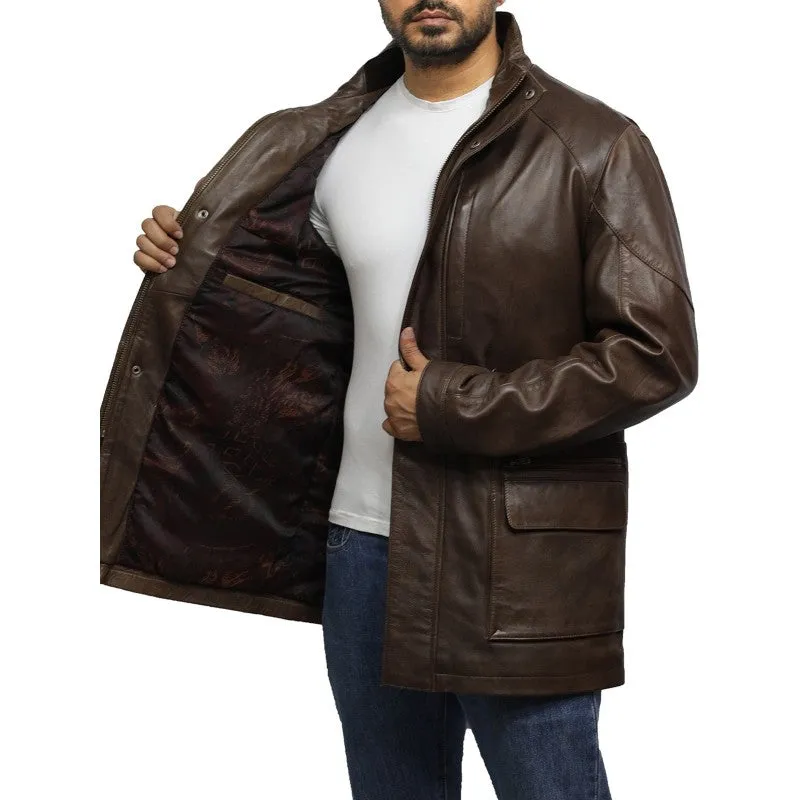 Men's Brown Leather Jacket Coat