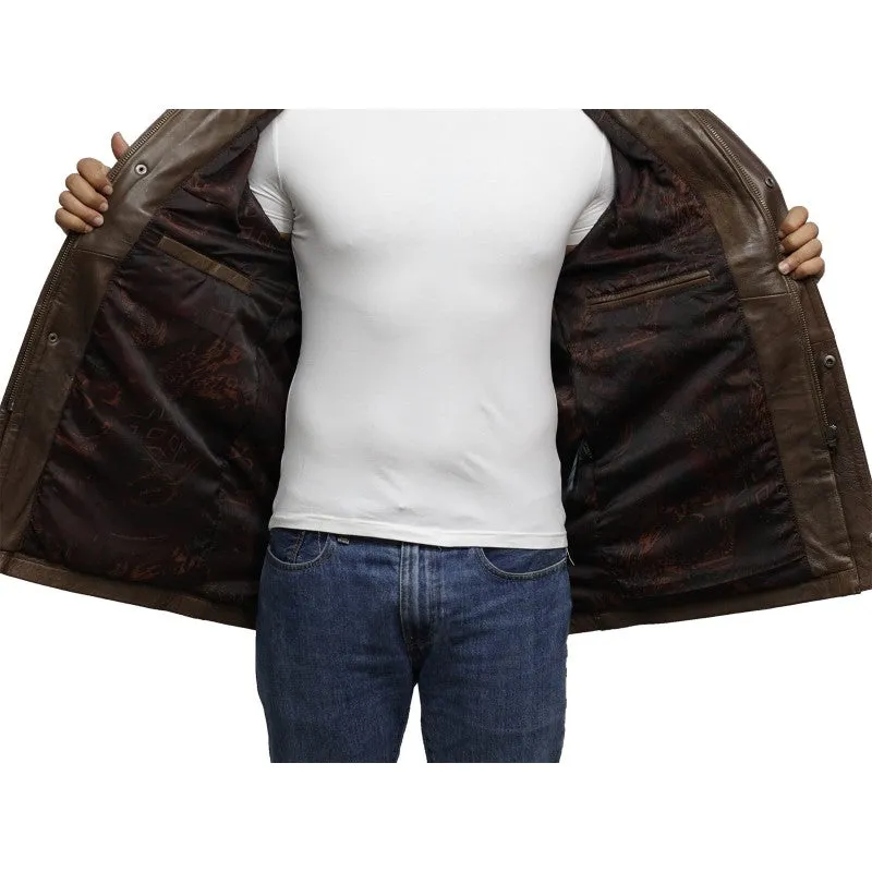 Men's Brown Leather Jacket Coat