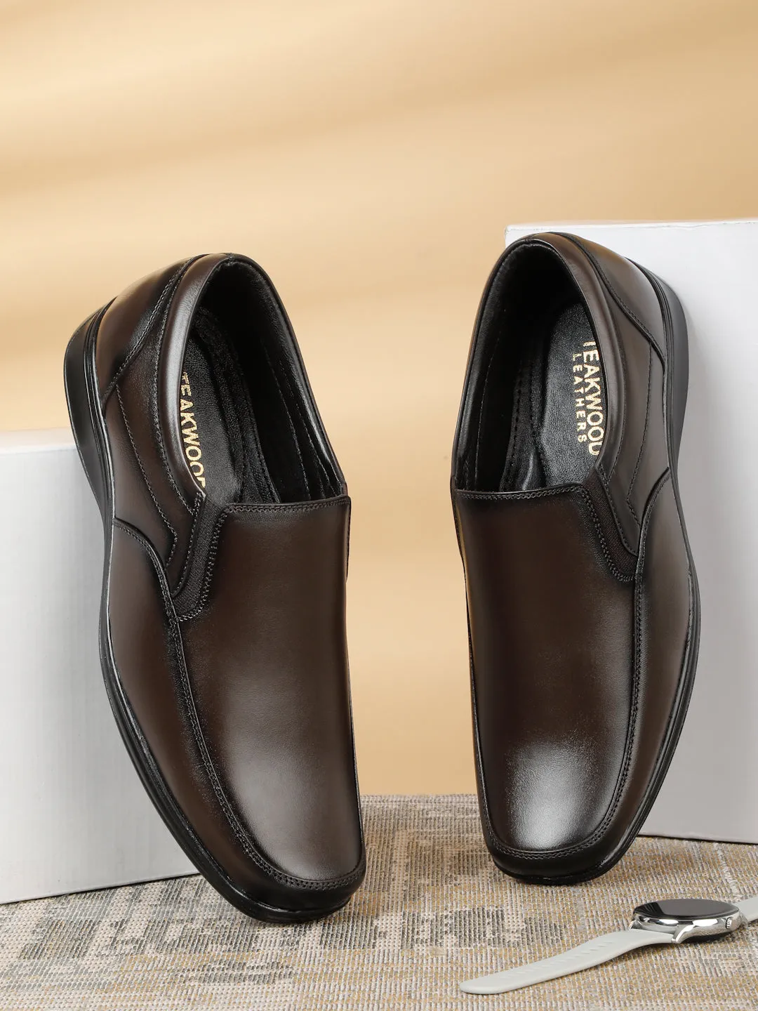 Men's Brown Solid Leather Moccasins