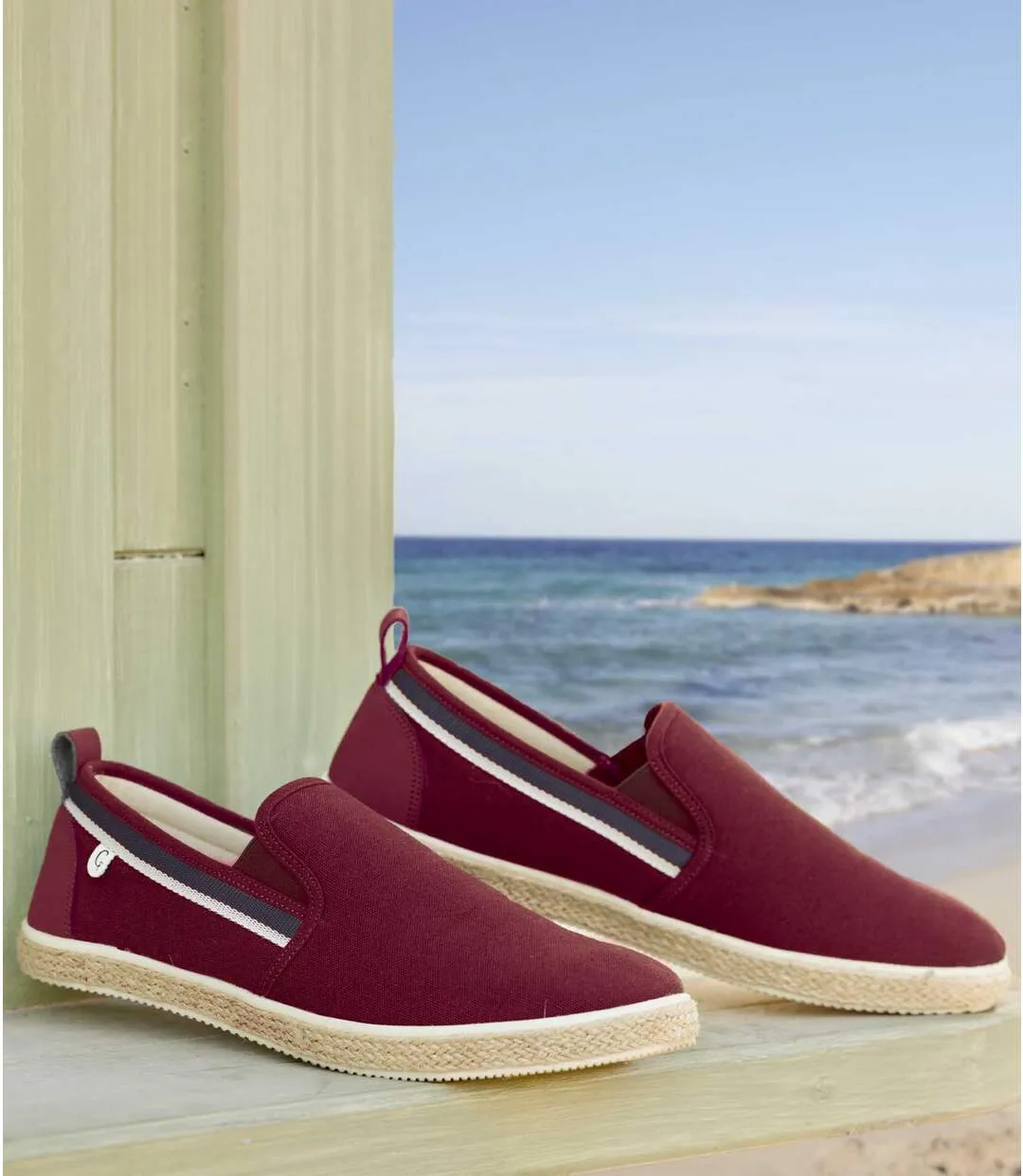 Men's Burgundy Elasticated Canvas Moccasins 