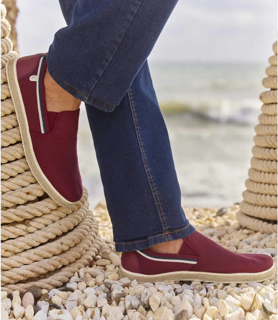 Men's Burgundy Elasticated Canvas Moccasins 