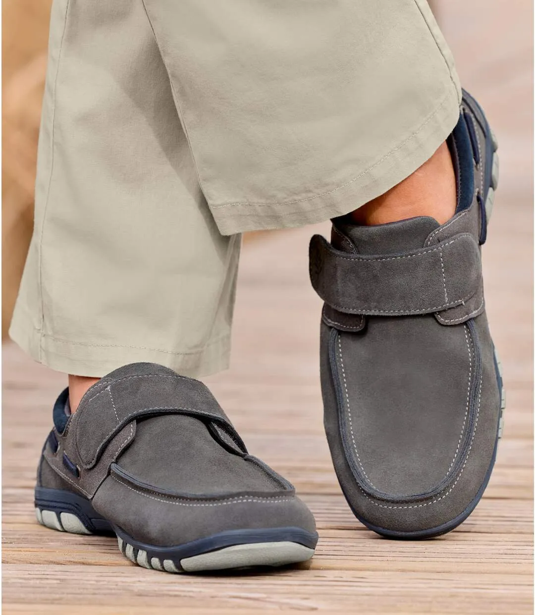 Men's Grey Boat-Style Moccasins