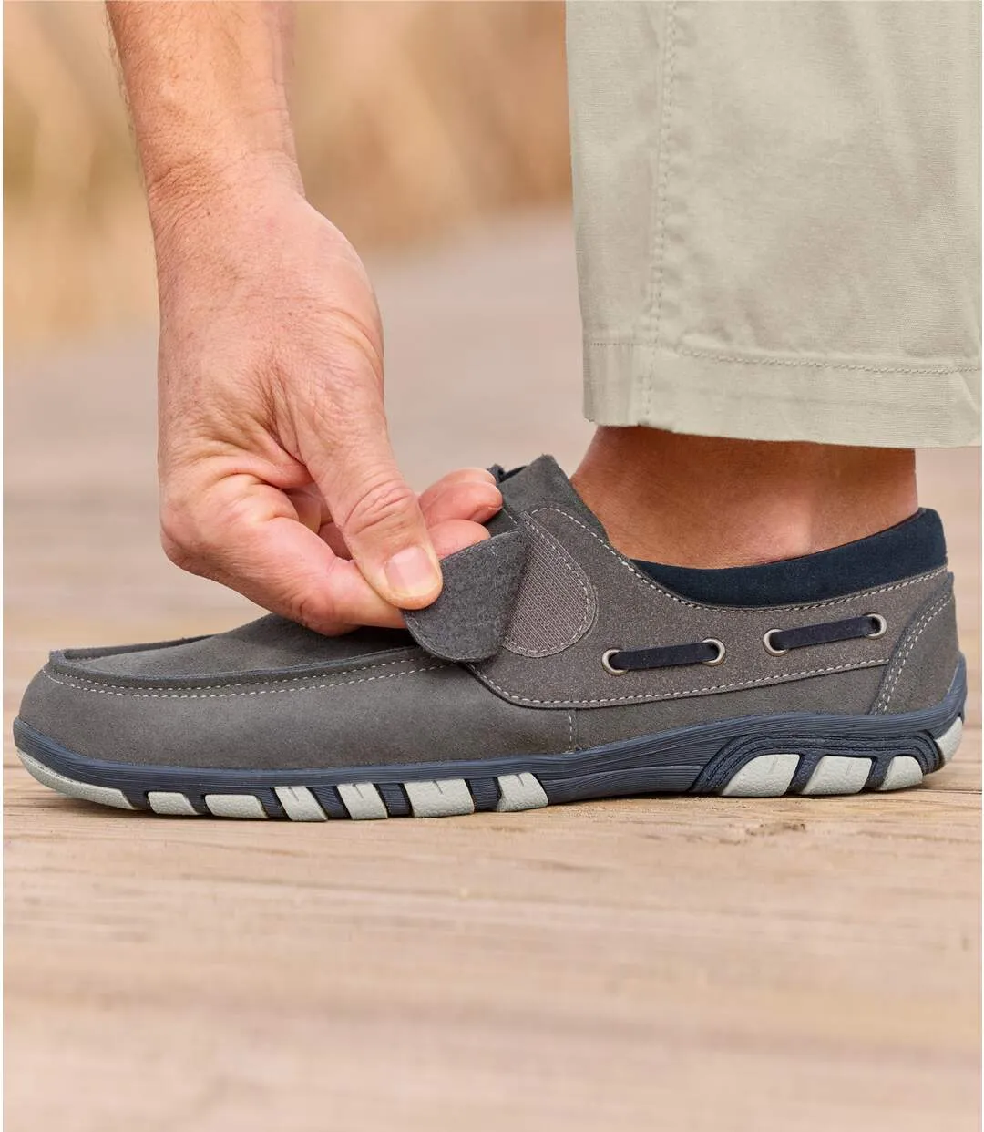 Men's Grey Boat-Style Moccasins