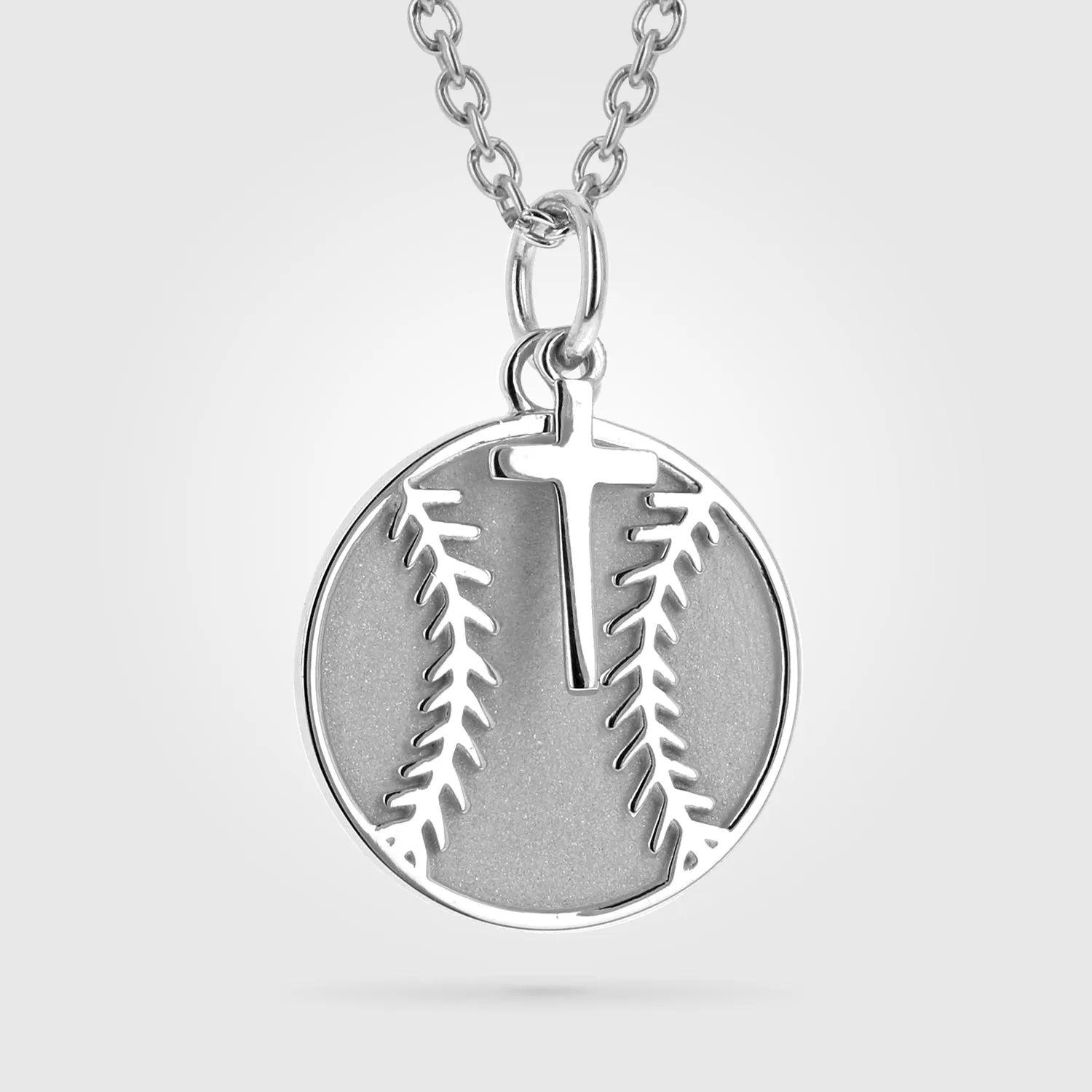 Mini Baseball Necklace w/ Dangle Cross | Stainless Steel