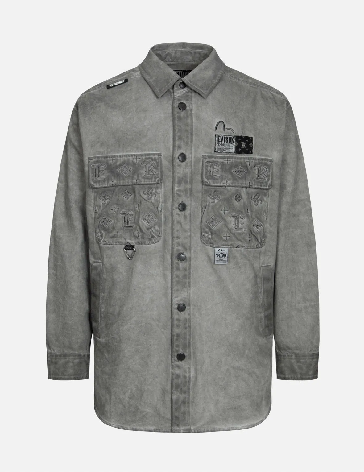 Monogram Embroidered Pockets Relaxed Fit Shirt Jacket