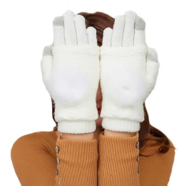 New Arrival Women Knitted Gloves 2 Use Pompom Ball Warm Knitted Gloves Female Mittens For Women Gants Female GS