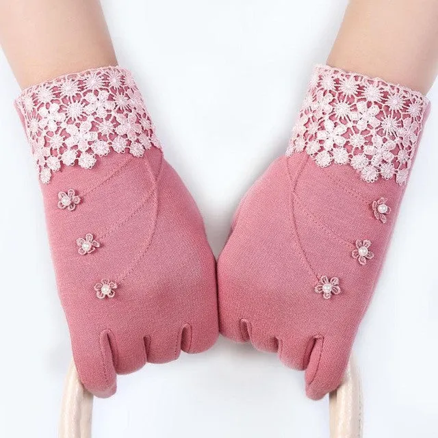 New Gloves For Women Solid Soft Cotton Warm Wrist Mitten Gloves Women Full Finger  Gloves Keep Warm Women's Gloves GS