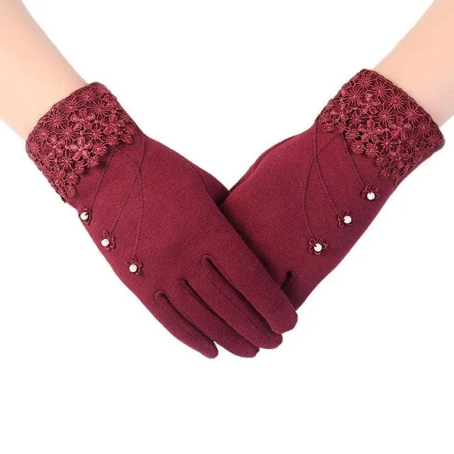 New Gloves For Women Solid Soft Cotton Warm Wrist Mitten Gloves Women Full Finger  Gloves Keep Warm Women's Gloves GS