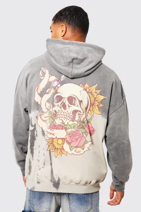 Oversized Bleach Tie Dye Skull Graphic Hoodie