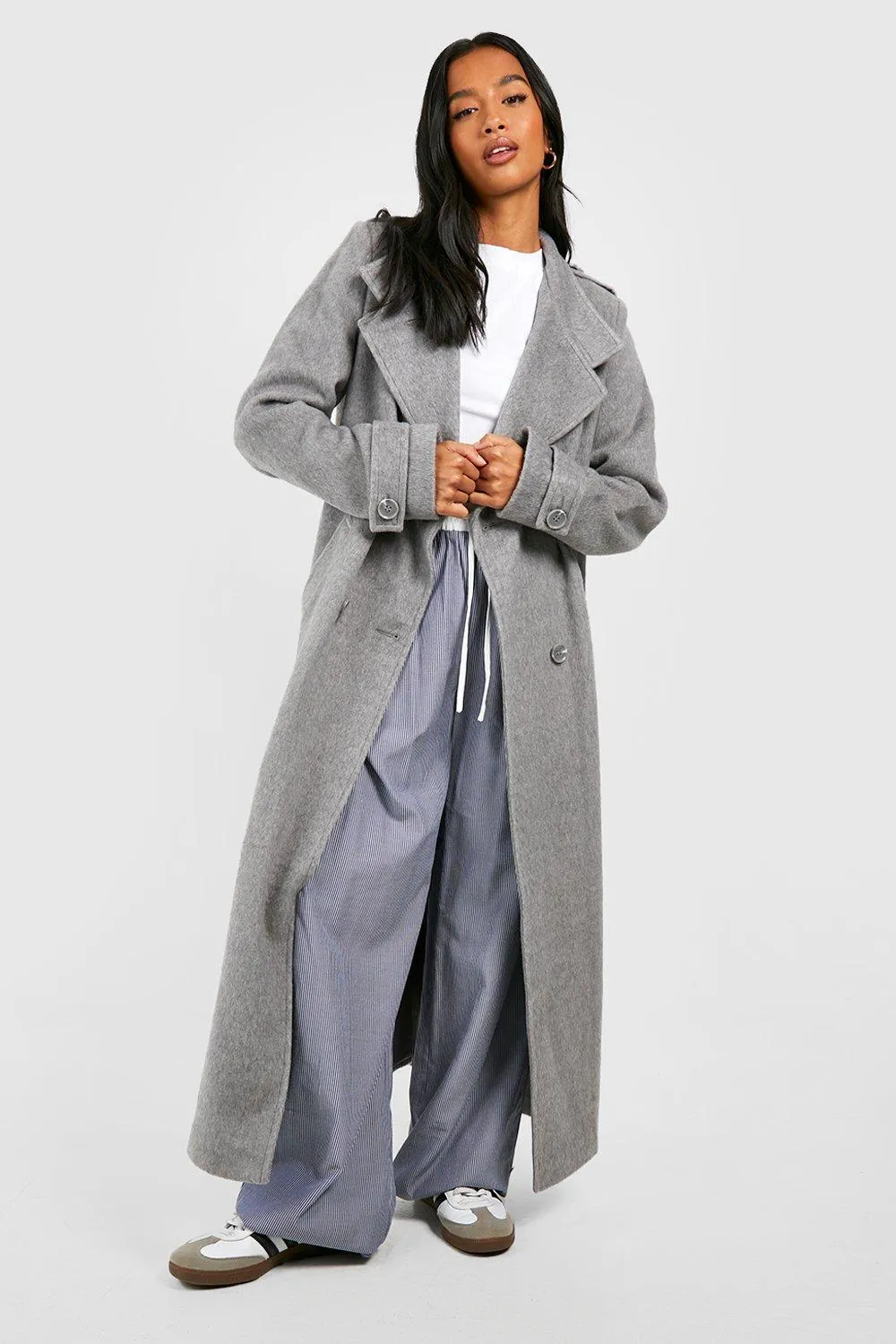 Petite Collar Detail Double Breasted Wool Maxi Coat