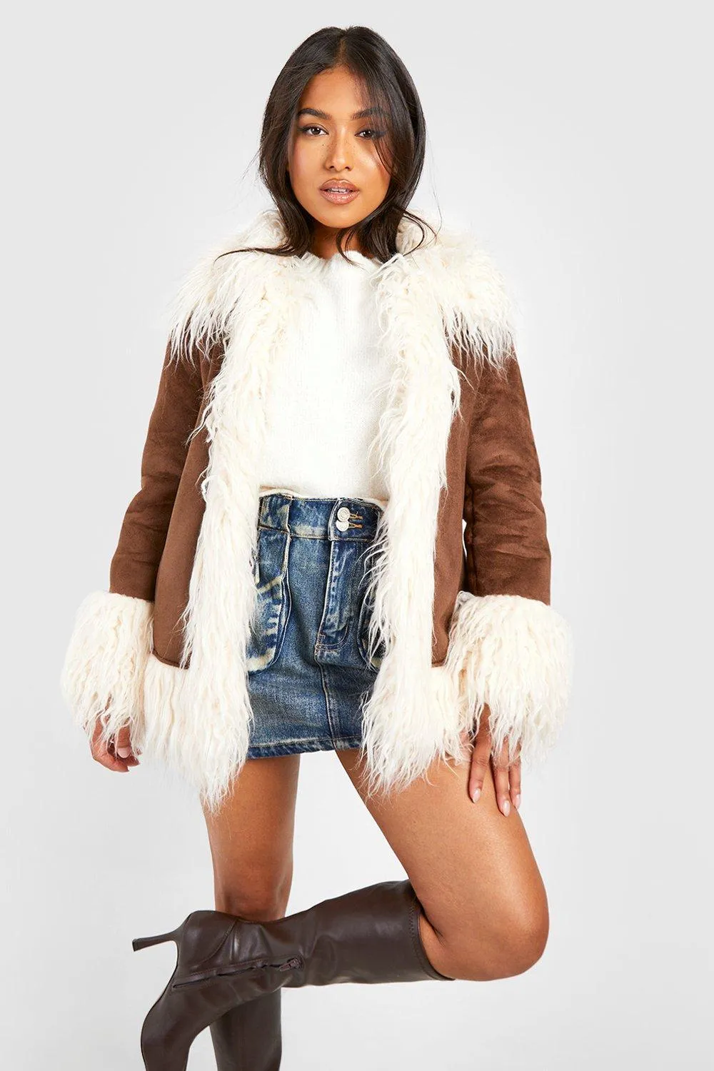 Petite Faux Fur Suede Coat