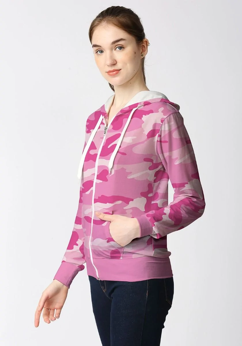 Pink Camo Women Zipper Hoodie