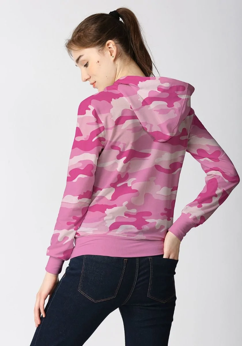 Pink Camo Women Zipper Hoodie