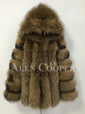 Raccoon Fur Coat with Hood