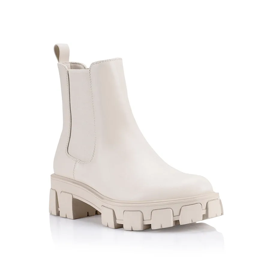 Raven Chelsea Combat Boots - Bone Smooth PU