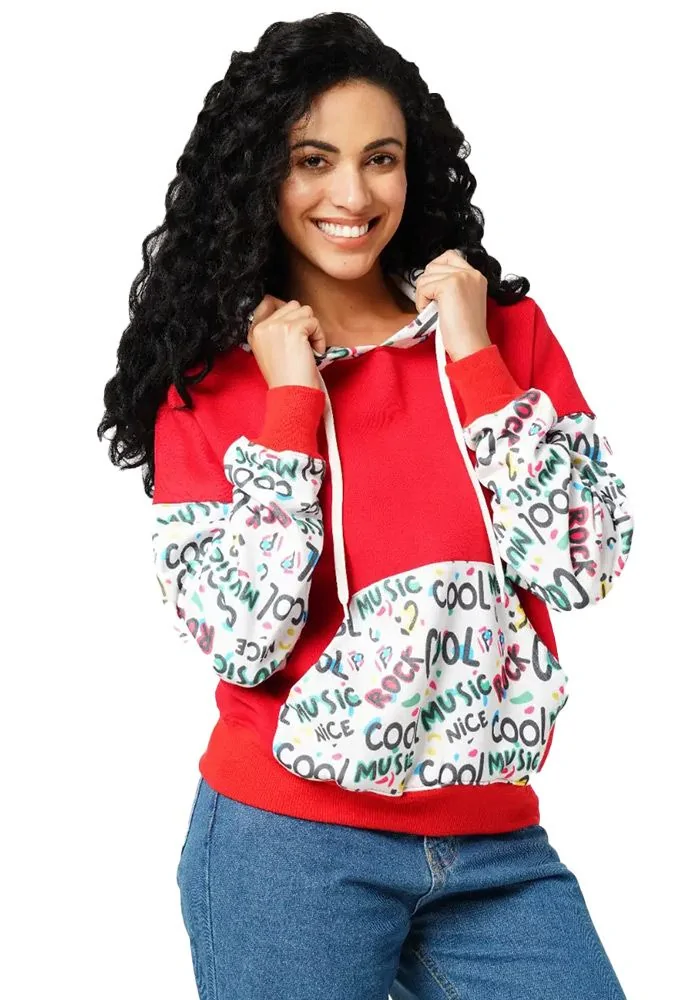 Red Typography Women Oversized Hoodie