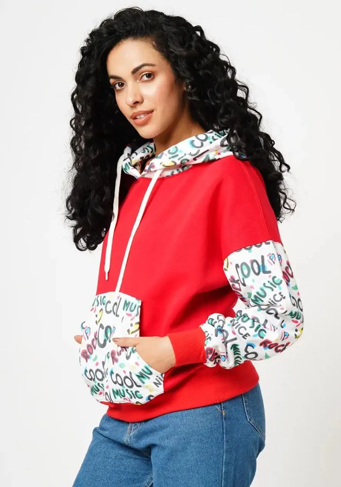 Red Typography Women Oversized Hoodie