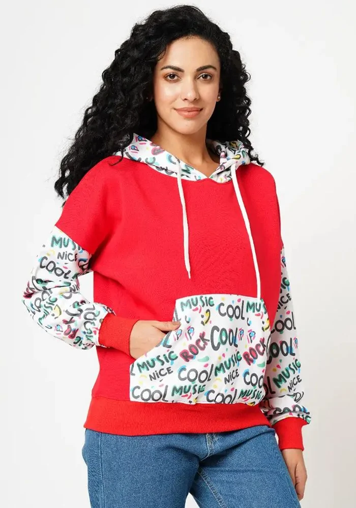 Red Typography Women Oversized Hoodie