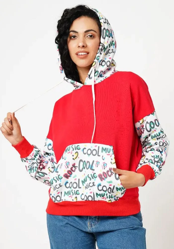 Red Typography Women Oversized Hoodie