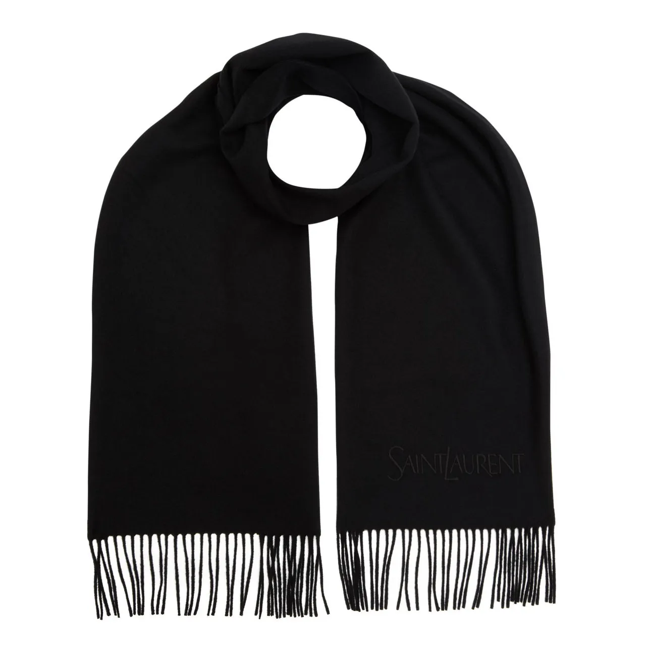 SAINT LAURENT Logo Cashmere Scarf - Black