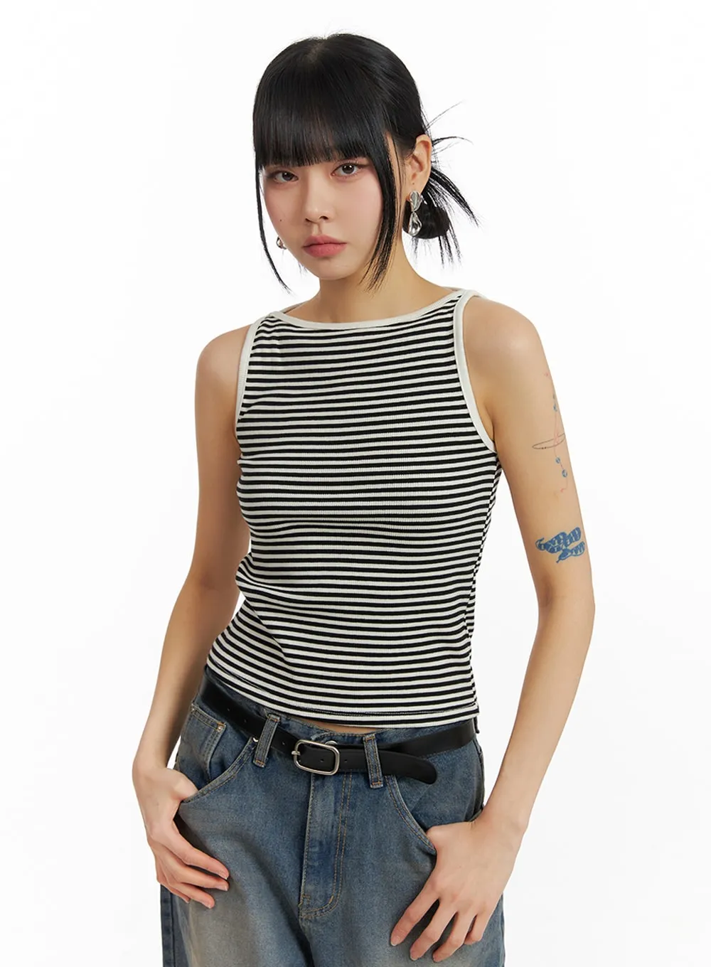 Striped Cotton Sleeveless Top IM414