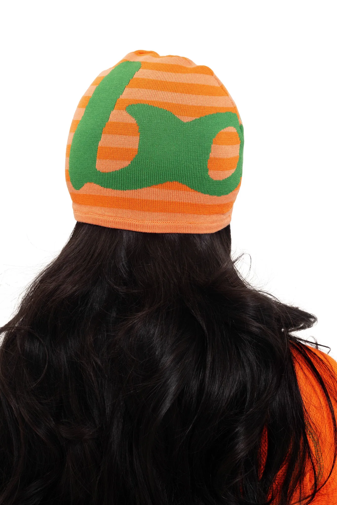 STRIPED KNIT BEANIE (ORANGE/GREEN)