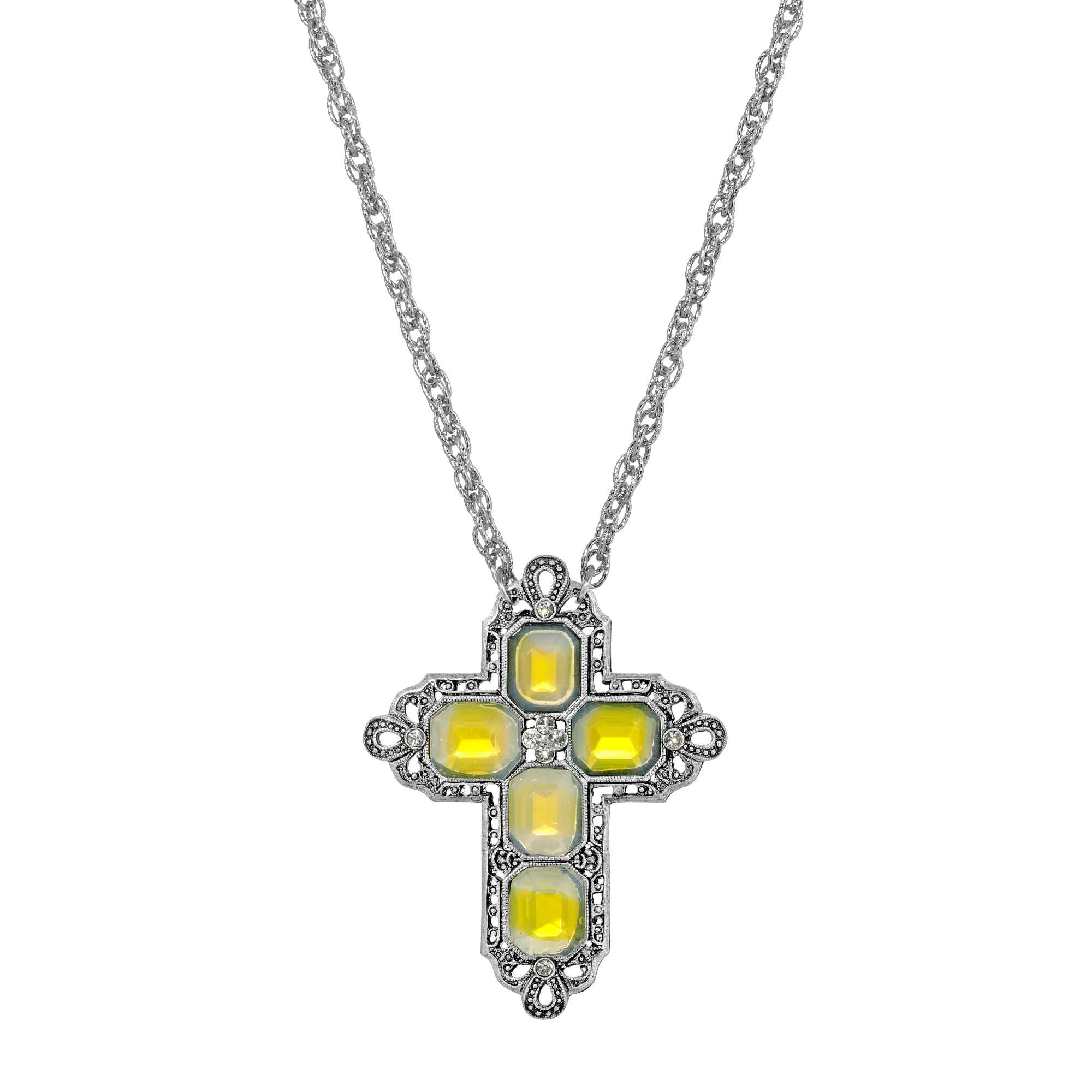 Symbols Of Faith Regal Filigree Crystal Cross Pendant Necklace 30