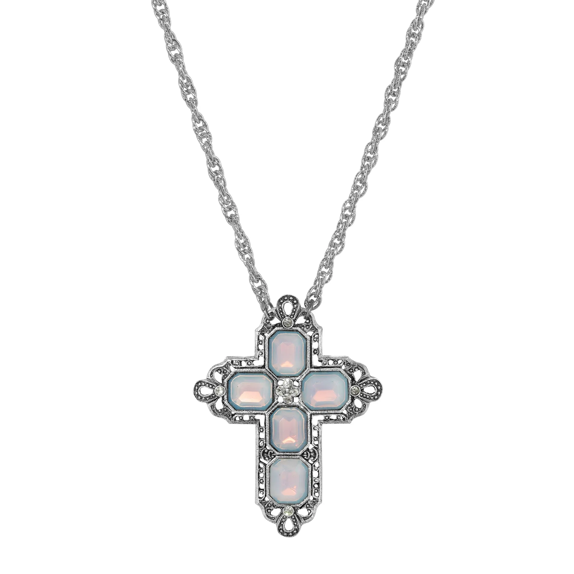 Symbols Of Faith Regal Filigree Crystal Cross Pendant Necklace 30