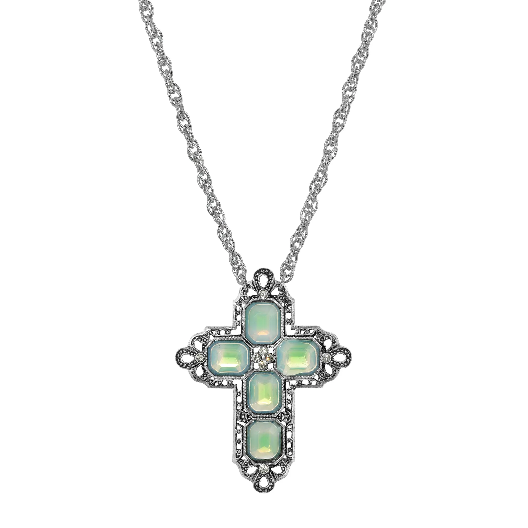 Symbols Of Faith Regal Filigree Crystal Cross Pendant Necklace 30