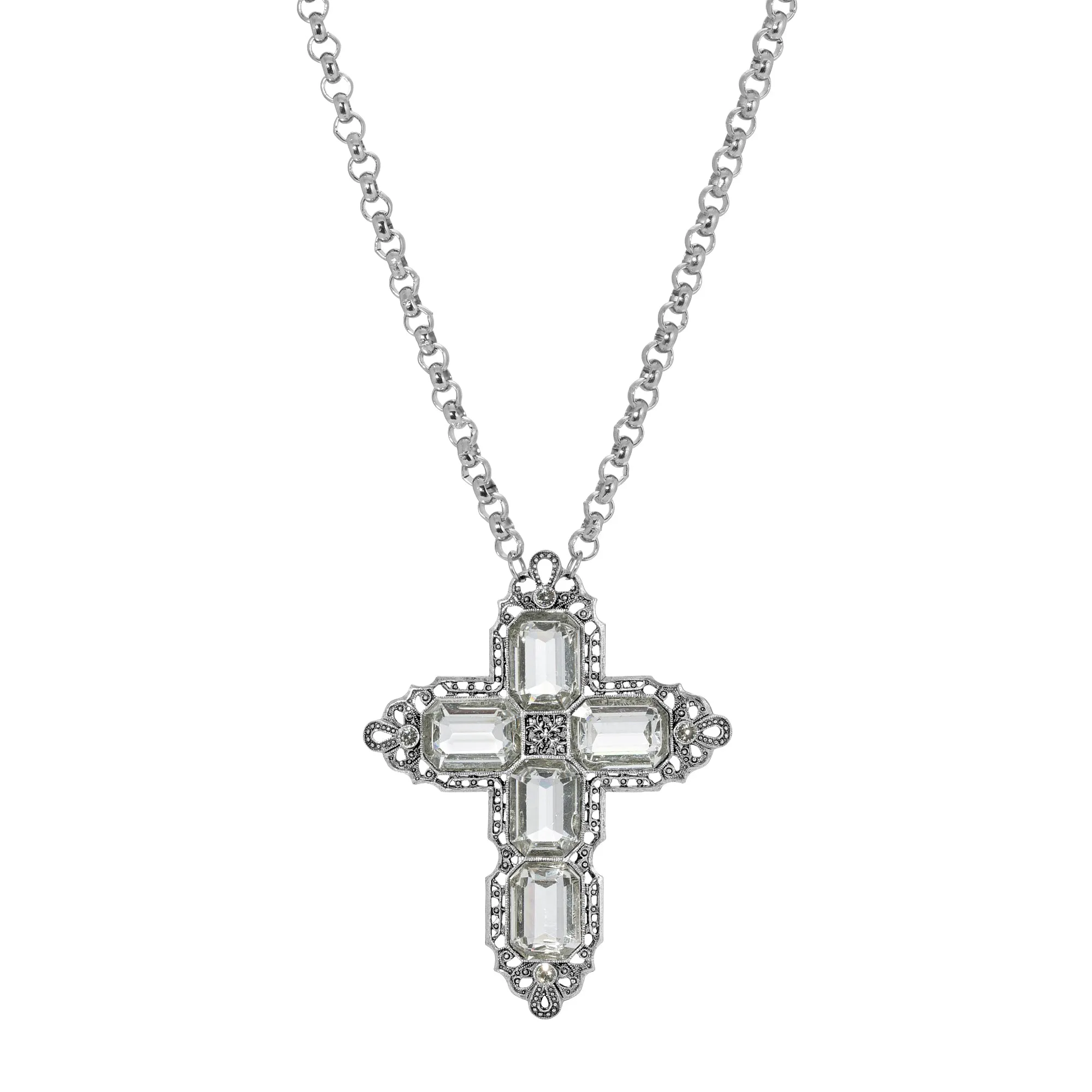 Symbols Of Faith Regal Filigree Crystal Cross Pendant Necklace 30