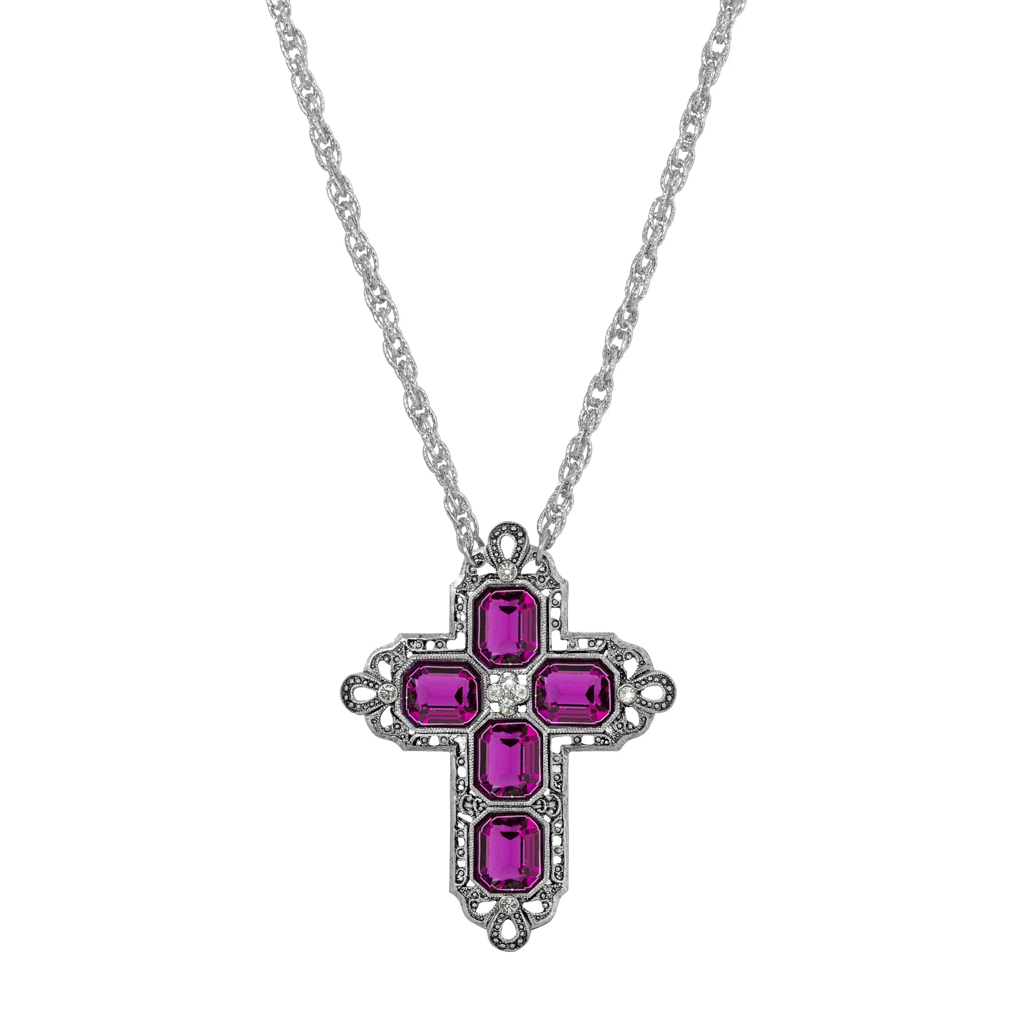 Symbols Of Faith Regal Filigree Crystal Cross Pendant Necklace 30