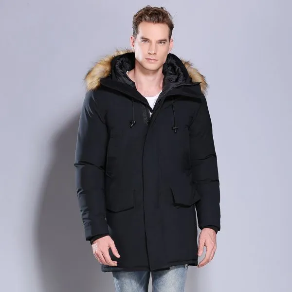 Tall hooded parka with detachable faux fur trim