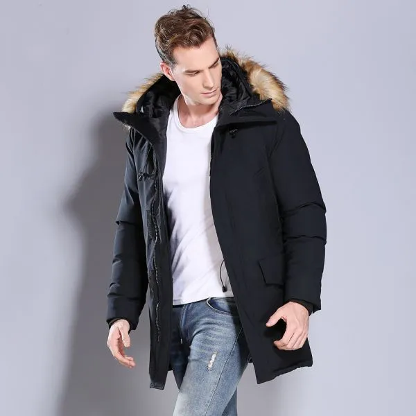 Tall hooded parka with detachable faux fur trim