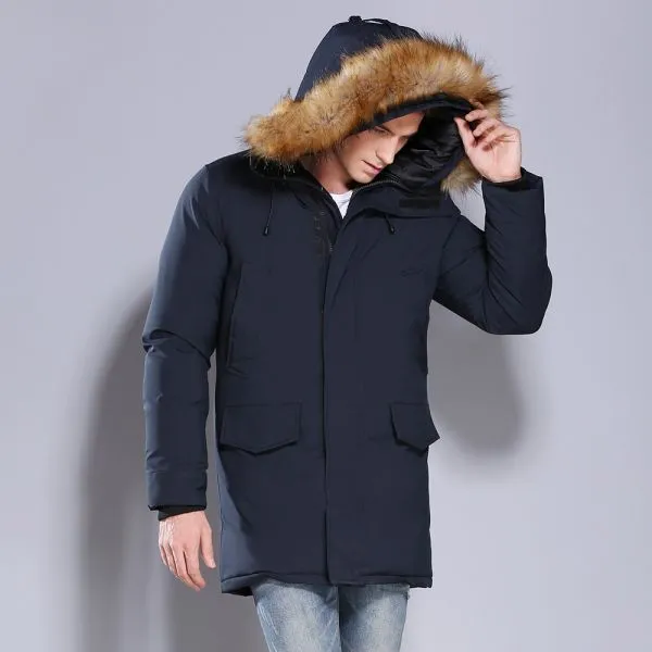 Tall hooded parka with detachable faux fur trim