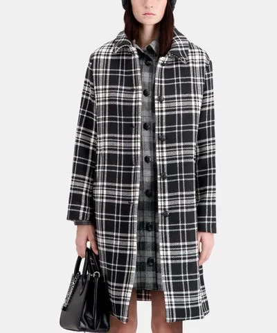 The Kooples Long Checkered Coat In Wool Blend