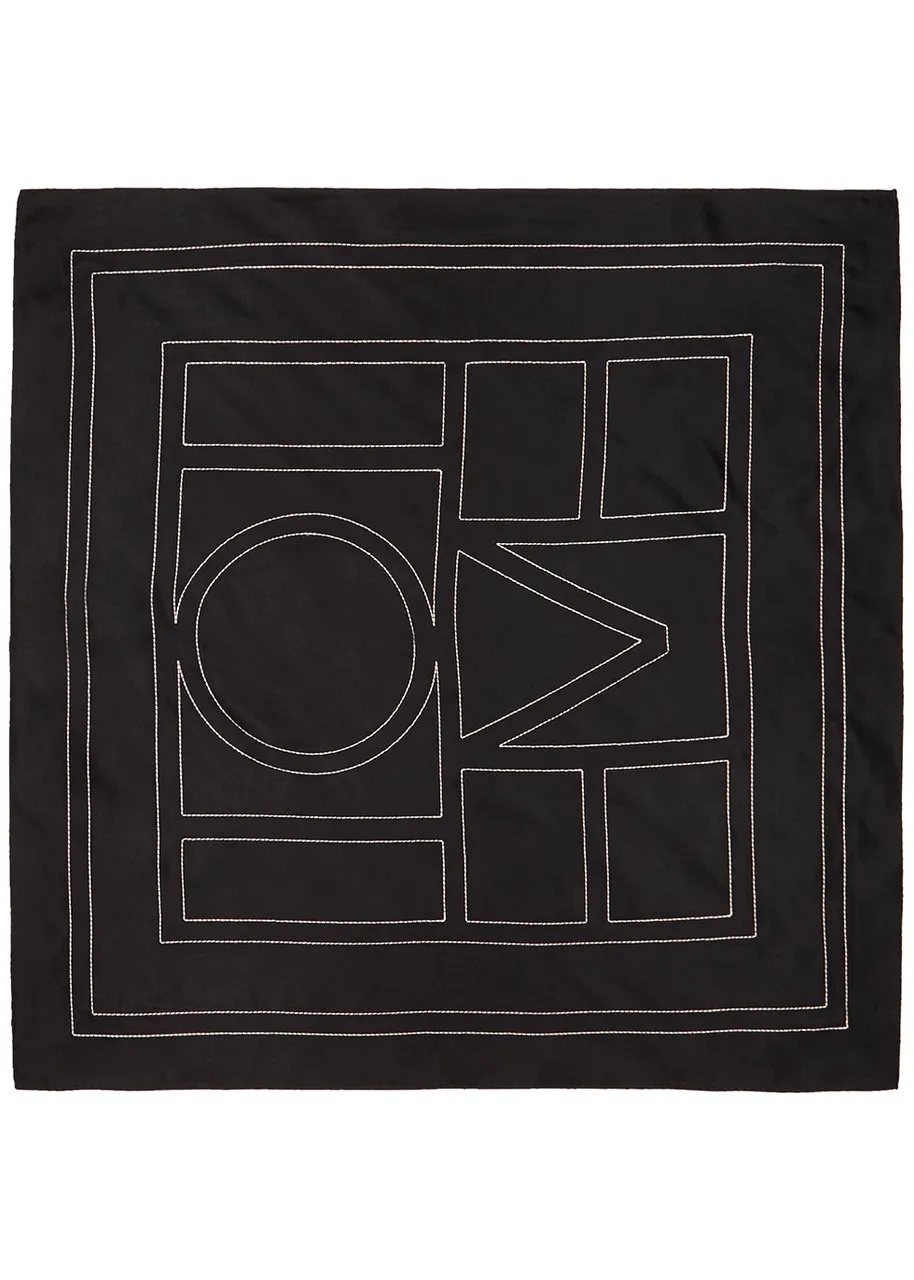 TOTEME Black logo-embroidered silk scarf 
                         
                     
                