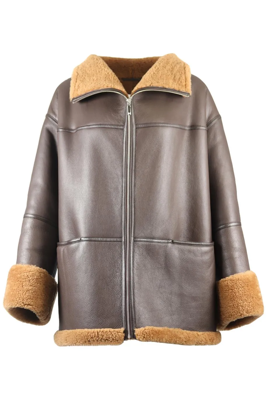 TOTEME SHEARLING AND LEATHER JACKET JACKET MEDIUM-LARGE