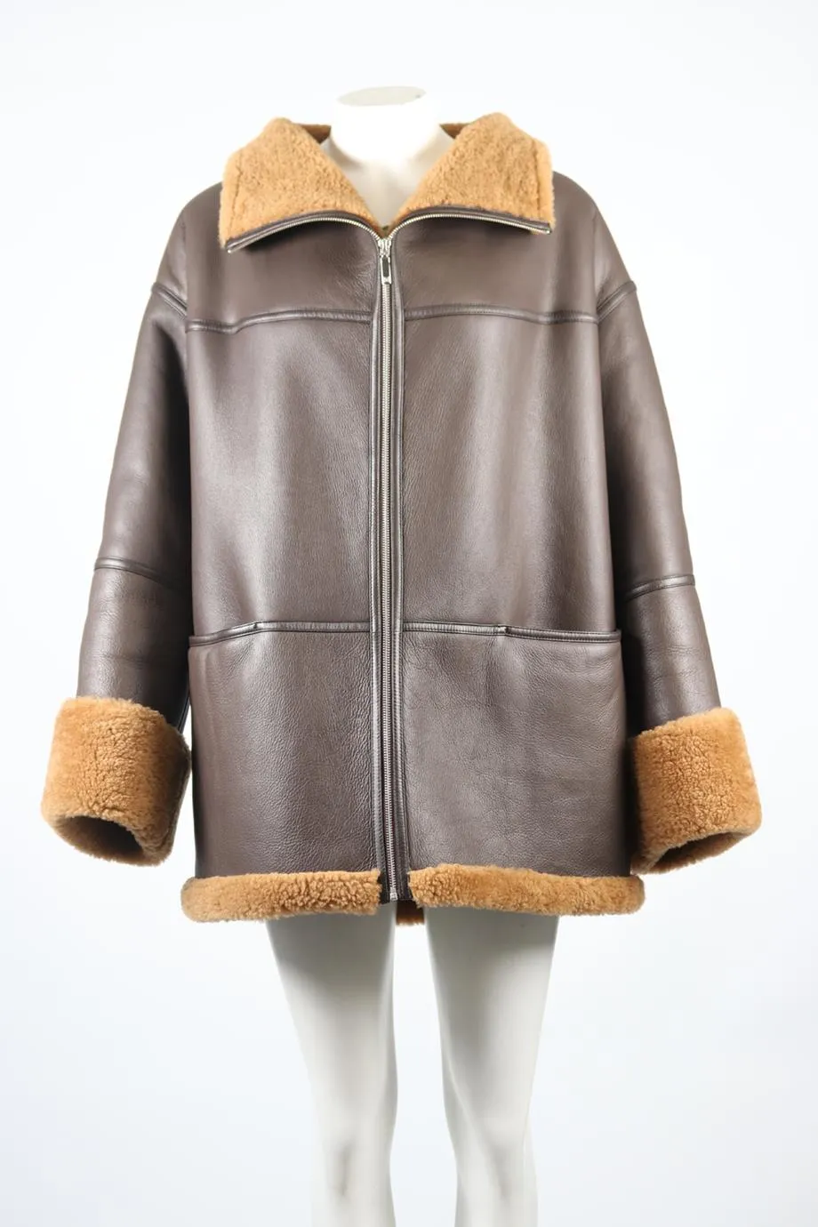 TOTEME SHEARLING AND LEATHER JACKET JACKET MEDIUM-LARGE