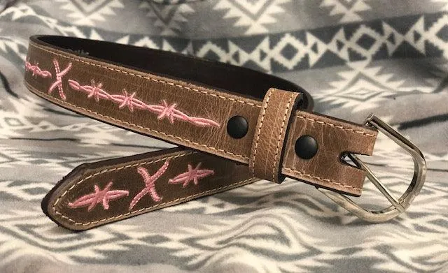 Twisted X Youth Distressed Brown and Pink Logo Stitch Leather Belt XRBK-P